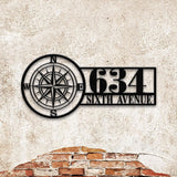 Personalized Compass Metal Address Sign, Custom Metal House Number Sign, Metal Street Address Plaque Outdoor Wall Art, Front Door Signs