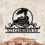 Personalized Train Metal Address Sign, Custom Metal House Number Sign, Metal Street Address Plaque Outdoor Wall Art, Front Door Signs