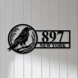 Personalized Raven Metal Address Sign, Custom Metal House Number Sign, Metal Street Address Plaque Outdoor Wall Art, Front Door Signs