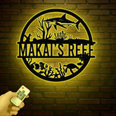 Custom Shark Metal Sign with Led Lights, Last Name Sign, Personalized Reef Wall Art, Shark Wall Decor, Indoor Home Decor & Shark Lover Gift