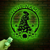 Personalized Sunflower Chicken Coop Sign with Led Light, Hen House Coop Sign, Farm Metal Sign, Metal Chicken Coop Sign, Chicken Hen Sign