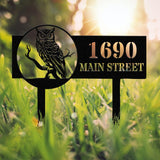 Owl Custom Metal Address Yard Stake, Law Mounted Address Sign, Personalized Address Sign for Bird Lovers, House Numbers Sign