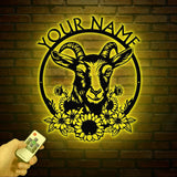 Custom Floral Goat Metal Wall Sign - Personalized Farm Name Wall Art - Goat Farmhouse Decor & Gifts for Goat Lovers, Family Name Sign