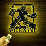 Personalized Girl Ice Hockey Metal Wall Art LED Light, Custom Hockey Player Stick Sign, Sports Wall Art, Gift for Hockey Lovers