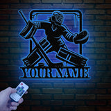 Personalized Girl Ice Hockey Metal Wall Art LED Light, Custom Hockey Player Stick Sign, Sports Wall Art, Gift for Hockey Lovers