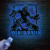 Personalized Girl Ice Hockey Metal Wall Art LED Light, Custom Hockey Player Stick Sign, Sports Wall Art, Gift for Hockey Lovers