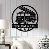 Custom Fire Truck Metal Wall Art With LED Light, Personalized Fire Trucker Name Sign Decoration For Room, Fire Truck Metal LED Decor