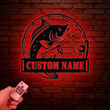 Custom Fishing Metal Sign with Led Lights, Fish name Sign, Personalized Fish Wall Art, Gift for Fisherman, Fishing Wall Decor, Gift For Dad