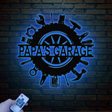 Personalized LED Papa's Garage Sign, Custom Metal Workshop Sign, Dad or Grandpa Gift, Papa's Workshop Wall Art, Gift for Dad