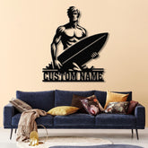 Personalized Wave Surfing Metal Sign with Led Light, Custom Surfer Name Sign, Water Sport Sign, Xmas Birthday Gift, Surf Shack Beach House