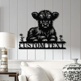 Highland Cow Metal Sign, Custom Highland Cow Wall Art, Personalized Highland Cow Farm Sign, Farmhouse Decor, Ranch Decor, Cow Door Hanger