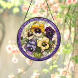 Pansies Flower Stained Glass Suncatcher, Window Hangings, Wall Decor, Flowers Suncatcher Gift, Window Hanger, Birthday Gift For Mom