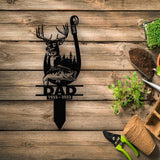 Dad Gift Hunting Fishing Yard Stake | Father's Day Metal Garden Decor | Deer Bass Outdoor Sign | Hunter Fisherman Garden Flag Stake