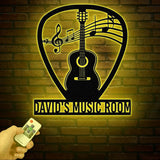 Guitar Pick Metal Wall Art With Led Lights, Personalized Guitar Metal Sign Music Room Decor, Guitarist Gift, Guitar Lover Gifts