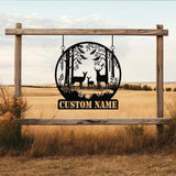Personalized Deer Metal Cabin Sign with Led Lights, Custom Deer Forest Metal Sign, Last Name Sign, Deer Sign, Cabin Sign, Gift for Dad