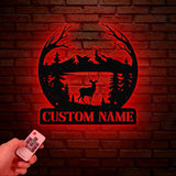 Personalized Deer Metal Cabin Sign with Led Lights, Custom Deer Forest Metal Sign, Last Name Sign, Deer Sign, Cabin Sign, Gift for Dad