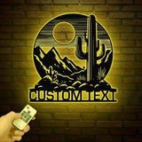 Cactus Desert Custom Metal Sign with LED Lights - Personalized Desert Cactus Wall Art - Southwest Desert Wall Decor for Patio