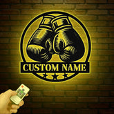 Custom Boxing Gloves Metal Wall Art with LED Light, Personalized Boxer Name Sign, Gym Room Decor, Man Cave Gift, Birthday Present
