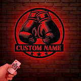 Custom Boxing Gloves Metal Wall Art with LED Light, Personalized Boxer Name Sign, Gym Room Decor, Man Cave Gift, Birthday Present