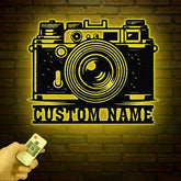 Custom Camera Metal Wall Art with Led Lights, Personalized Photographer Name Sign, Camera Metal Sign, Camera Decor, Photo Studio Decor
