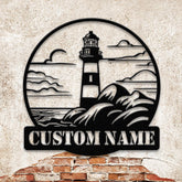 Personalized Lighthouse Metal Sign, Custom Lighthouse Name Sign, Beach House Decor, Harbor Sign, Lighthouse Metal Wall Art, Coastal Decor