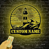 Personalized Lighthouse Metal Sign, Custom Lighthouse Name Sign, Beach House Decor, Harbor Sign, Lighthouse Metal Wall Art, Coastal Decor