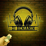 Custom Headphone Metal Wall Art with Led Lights, Game Room Decor, Studio Wall Art, Headphone Decor, Gamer Gift, DJ Gift, Headphone Name Sign