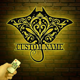 Manta Rays Metal Wall Art LED Lights, Custom Manta Rays Metal Sign, Manta Rays Name Sign, Beach House Home Decor, Sea Creature Lover Gift