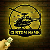 Personalized LED Helicopter Metal Sign, Custom Pilot Name Wall Art, Aviation Decor, Military Helicopter Gift, Man Cave Decor