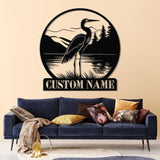 Custom Metal Heron Metal Sign with Led Lights, Personalized Heron Sign, Metal Heron Bird Art, Blue Heron Decor, Pond Decor, Beach Lake Sign