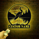 Custom Metal Heron Metal Sign with Led Lights, Personalized Heron Sign, Metal Heron Bird Art, Blue Heron Decor, Pond Decor, Beach Lake Sign