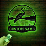 Custom Metal Heron Metal Sign with Led Lights, Personalized Heron Sign, Metal Heron Bird Art, Blue Heron Decor, Pond Decor, Beach Lake Sign