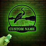 Custom Metal Heron Metal Sign with Led Lights, Personalized Heron Sign, Metal Heron Bird Art, Blue Heron Decor, Pond Decor, Beach Lake Sign