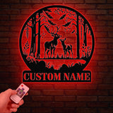 Personalized Deer Metal Cabin Sign with Led Lights, Custom Deer Forest Metal Sign, Last Name Sign, Deer Sign, Cabin Sign, Gift for Dad