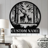 Personalized Deer Metal Cabin Sign with Led Lights, Custom Deer Forest Metal Sign, Last Name Sign, Deer Sign, Cabin Sign, Gift for Dad