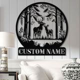 Personalized Deer Metal Cabin Sign with Led Lights, Custom Deer Forest Metal Sign, Last Name Sign, Deer Sign, Cabin Sign, Gift for Dad