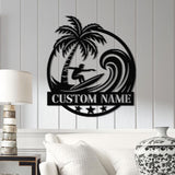 Personalized Wave Surfing Metal Sign with Led Light, Custom Surfer Name Sign, Water Sport Sign, Xmas Birthday Gift, Surf Shack Beach House
