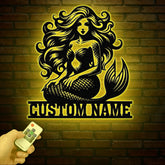 Mermaid Metal Sign with LED Lights, Custom Mermaid Neon Wall Decor, Personalized Mermaid Metal Wall Hanging for Home Decoration