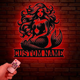 Mermaid Metal Sign with LED Lights, Custom Mermaid Neon Wall Decor, Personalized Mermaid Metal Wall Hanging for Home Decoration