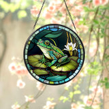 Green Frog Round Stained Glass SunCatcher, Frog Window Hanging Wall Decor, Home Decoration Gift, Gift for Nature Lovers, Frog Ornaments