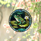 Green Frog Round Stained Glass SunCatcher, Frog Window Hanging Wall Decor, Home Decoration Gift, Gift for Nature Lovers, Frog Ornaments