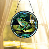 Green Frog Round Stained Glass SunCatcher, Frog Window Hanging Wall Decor, Home Decoration Gift, Gift for Nature Lovers, Frog Ornaments