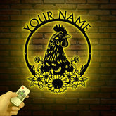 Personalized Sunflower Chicken Coop Sign with Led Light, Hen House Coop Sign, Farm Metal Sign, Metal Chicken Coop Sign, Chicken Hen Sign