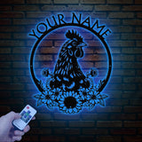 Personalized Sunflower Chicken Coop Sign with Led Light, Hen House Coop Sign, Farm Metal Sign, Metal Chicken Coop Sign, Chicken Hen Sign