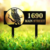 Owl Custom Metal Address Yard Stake, Law Mounted Address Sign, Personalized Address Sign for Bird Lovers, House Numbers Sign