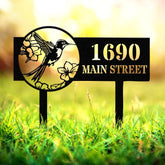 Hummingbird Address Metal Yard Sign Custom, Address Garden Stake, Personalized Lawn Address Sign, Address Garden Stake, House Number Sign
