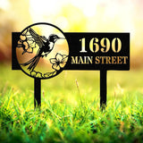 Hummingbird Address Metal Yard Sign Custom, Address Garden Stake, Personalized Lawn Address Sign, Address Garden Stake, House Number Sign