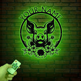 Personalized Pig Barn Metal Sign with Led Lights, Pig Ranch Wall Art, Pig Farm Sign, Pig Wall Decor, Farmer Name Sign, Farmer Gift
