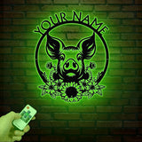 Personalized Pig Barn Metal Sign with Led Lights, Pig Ranch Wall Art, Pig Farm Sign, Pig Wall Decor, Farmer Name Sign, Farmer Gift