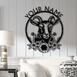 Custom Floral Goat Metal Wall Sign - Personalized Farm Name Wall Art - Goat Farmhouse Decor & Gifts for Goat Lovers, Family Name Sign